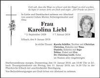 Traueranzeige Karolina Liebl