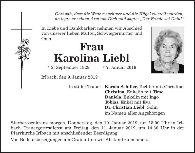 Traueranzeige Karolina Liebl