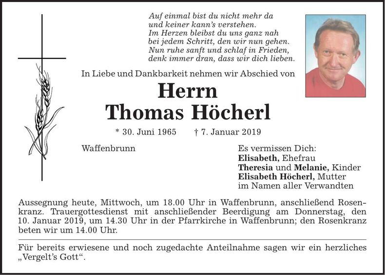 Traueranzeige Thomas Höcherl