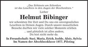 Traueranzeige Helmut Bibinger