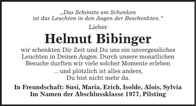 Traueranzeige Helmut Bibinger