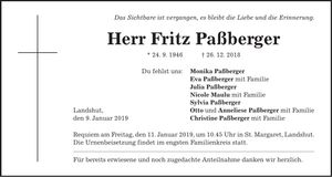Traueranzeige Fritz Paßberger