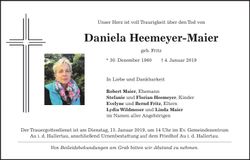 Traueranzeige Daniela Heemeyer-Maier
