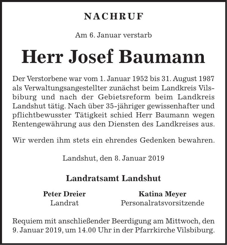 Traueranzeige Josef Baumann