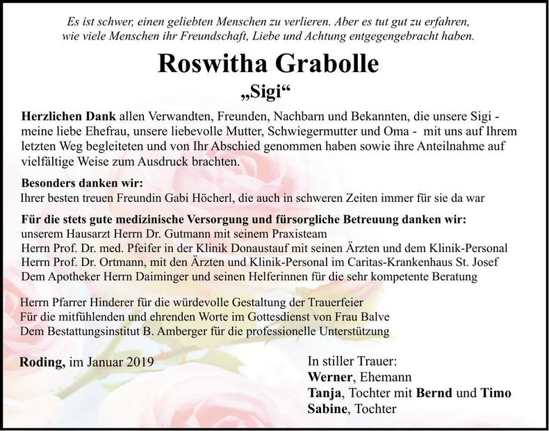 Traueranzeige Roswitha Grabolle