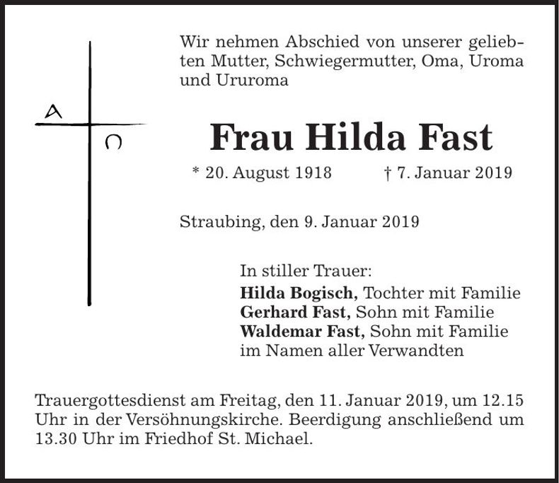Traueranzeige Hilda Fast