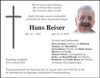 Traueranzeige Hans Reiser