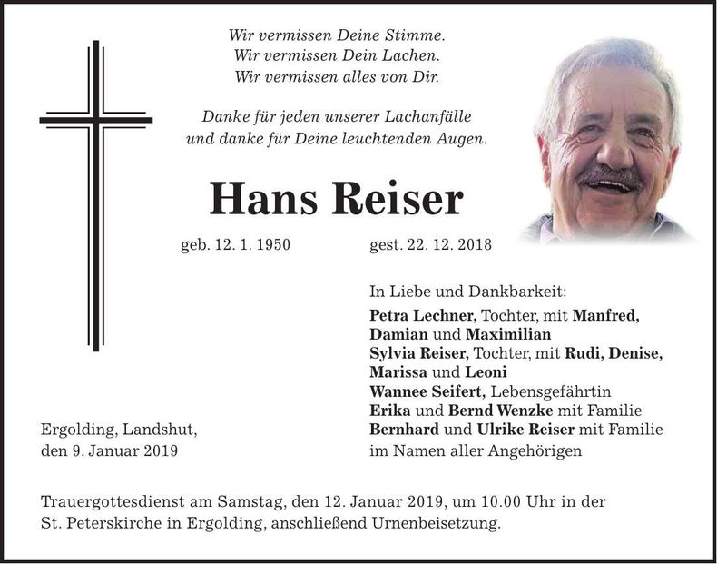Traueranzeige Hans Reiser
