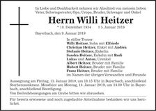 Traueranzeige Willi Heitzer