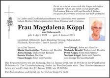 Traueranzeige Magdalena Köppl