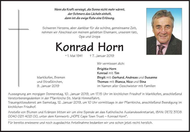 Traueranzeige Konrad Horn