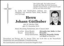 Traueranzeige Johann Gütlhuber