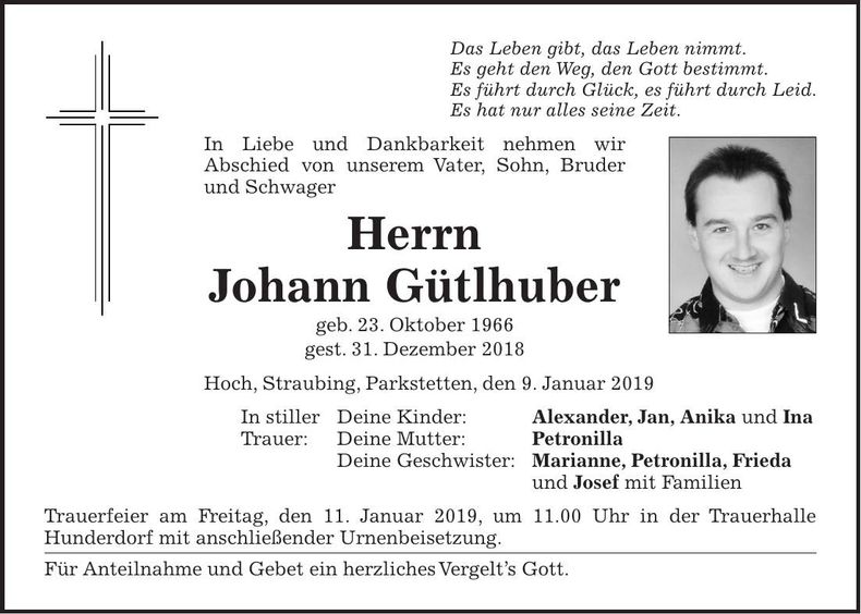 Traueranzeige Johann Gütlhuber