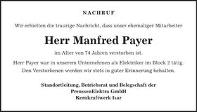 Traueranzeige Manfred Payer
