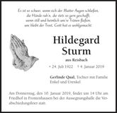 Traueranzeige Hildegard Sturm