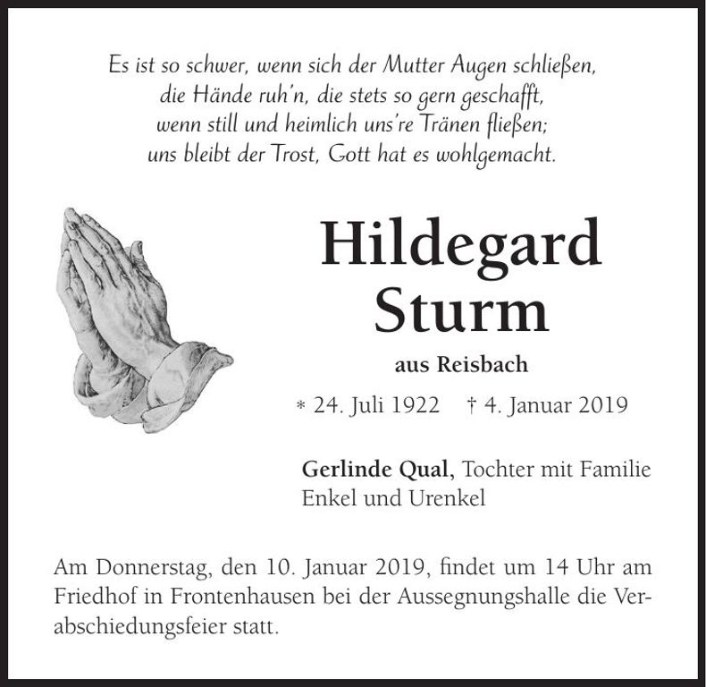 Traueranzeige Hildegard Sturm