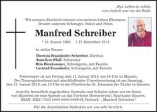 Traueranzeige Manfred Schreiber