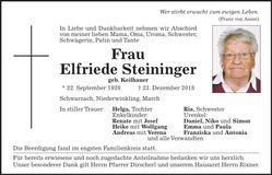 Traueranzeige Elfriede Steininger