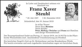 Traueranzeige Franz Xaver Steubl