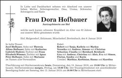 Traueranzeige Dora Hofbauer
