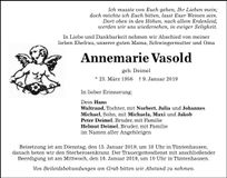 Traueranzeige Annemarie Vasold