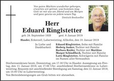 Traueranzeige Eduard Ringlstetter