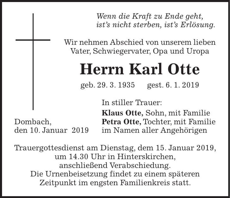 Traueranzeige Karl Otte