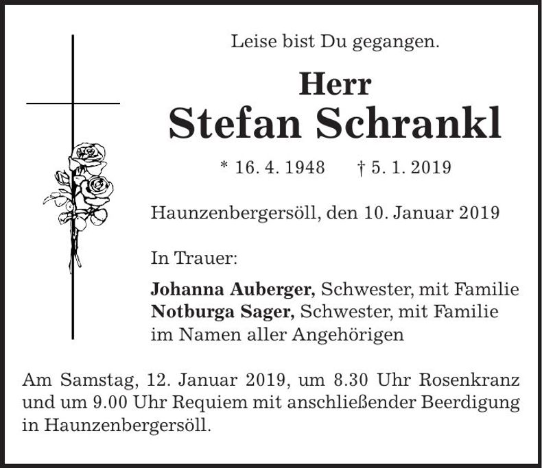 Traueranzeige Stefan Schrankl