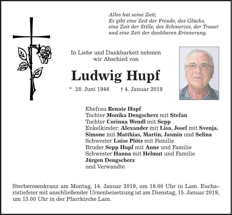 Traueranzeige Ludwig Hupf