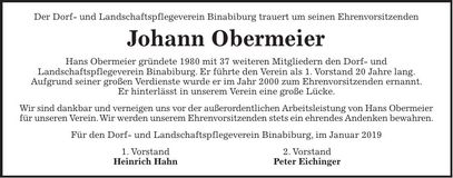 Traueranzeige Johann Obermeier