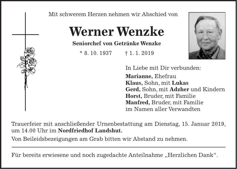 Traueranzeige Werner Wenzke