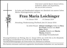 Traueranzeige Maria Loichinger