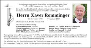 Traueranzeige Xaver Romminger