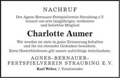 Traueranzeige Charlotte Aumer