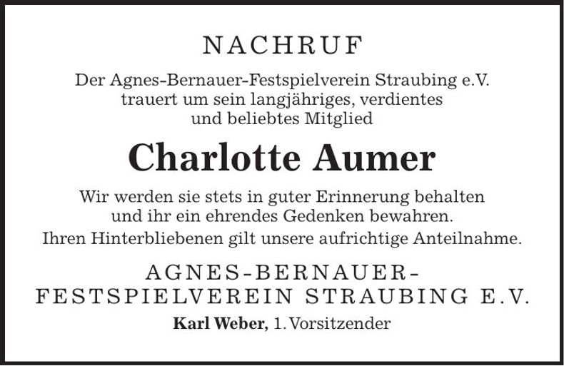 Traueranzeige Charlotte Aumer