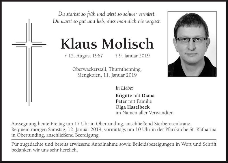 Traueranzeige Klaus Molisch