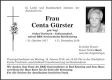 Traueranzeige Centa Gürster