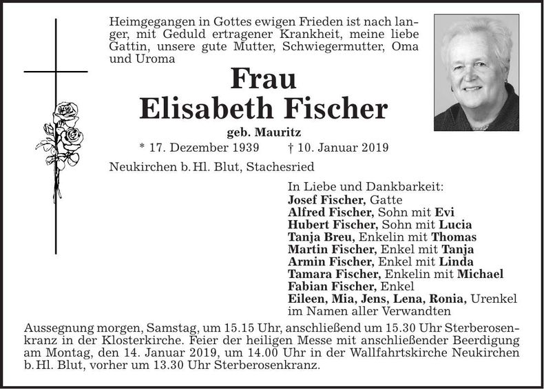 Traueranzeige Elisabeth Fischer
