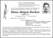 Traueranzeige Hans-Jürgen Decker