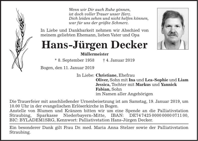 Traueranzeige Hans-Jürgen Decker