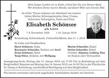 Traueranzeige Elisabeth Schönsee