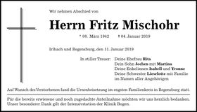 Traueranzeige Fritz Mischohr