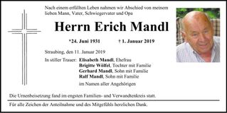 Traueranzeige Erich Mandl