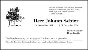 Traueranzeige Johann Schier