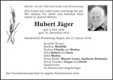 Traueranzeige Hubert Jäger