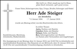 Traueranzeige Ade Steiger