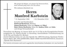 Traueranzeige Manfred Karbstein