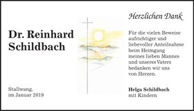 Traueranzeige Reinhard Dr. Schildbach