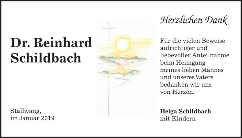 Traueranzeige Reinhard Dr. Schildbach