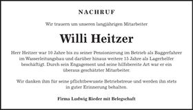Traueranzeige Willi Heitzer